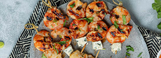 Espetadinhas de Camarão com Blue Cheese