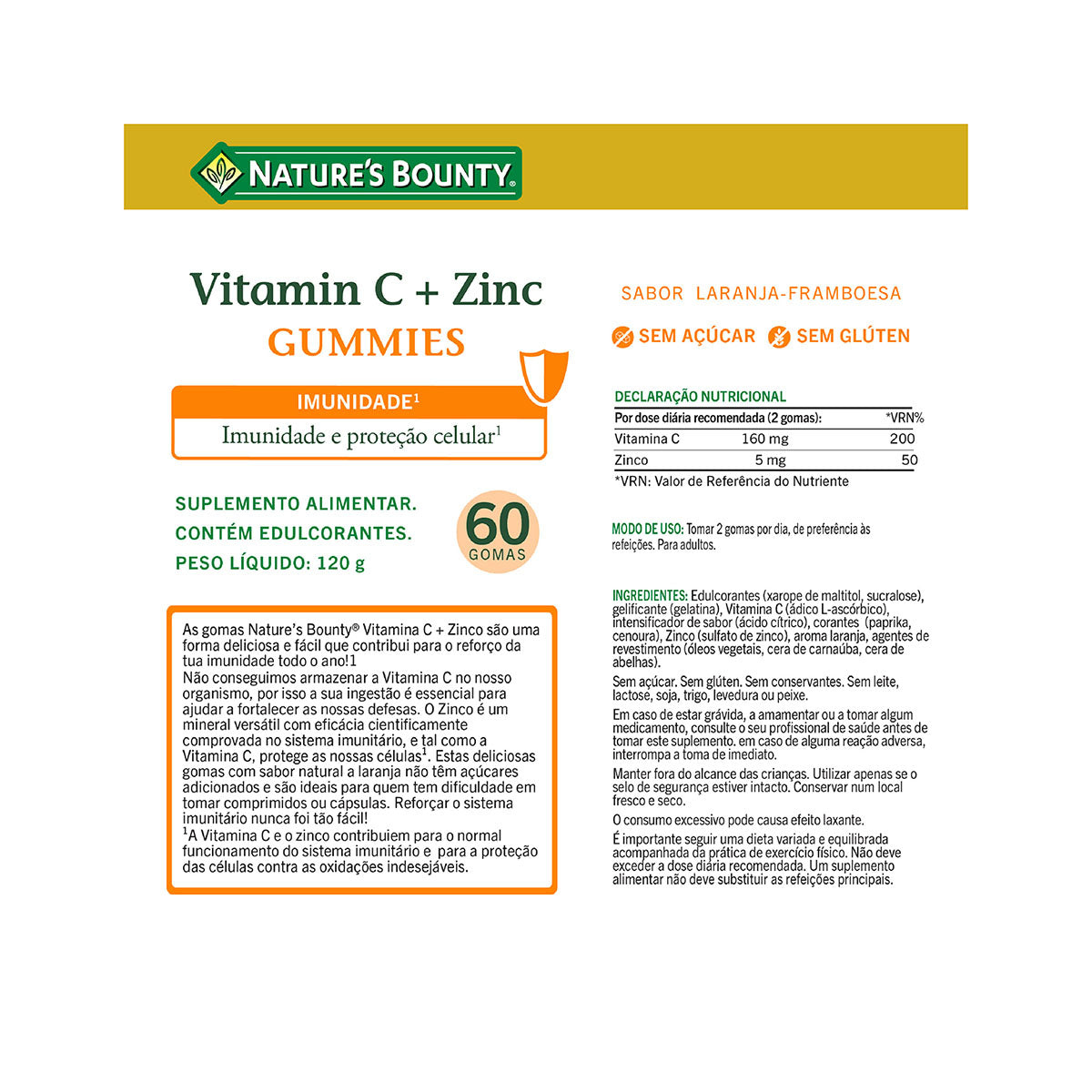 Vitamina C + Zinco 60 Gomas sabor a Laranja - Go Natural