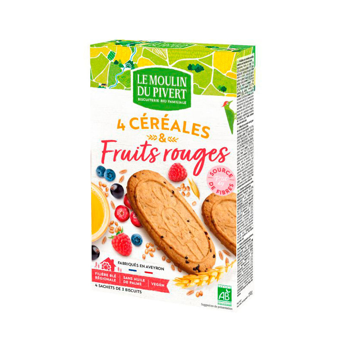 Bolachas 4 Cereais e Frutos Vermelhos BIO Vegan 190 gr - Go Natural