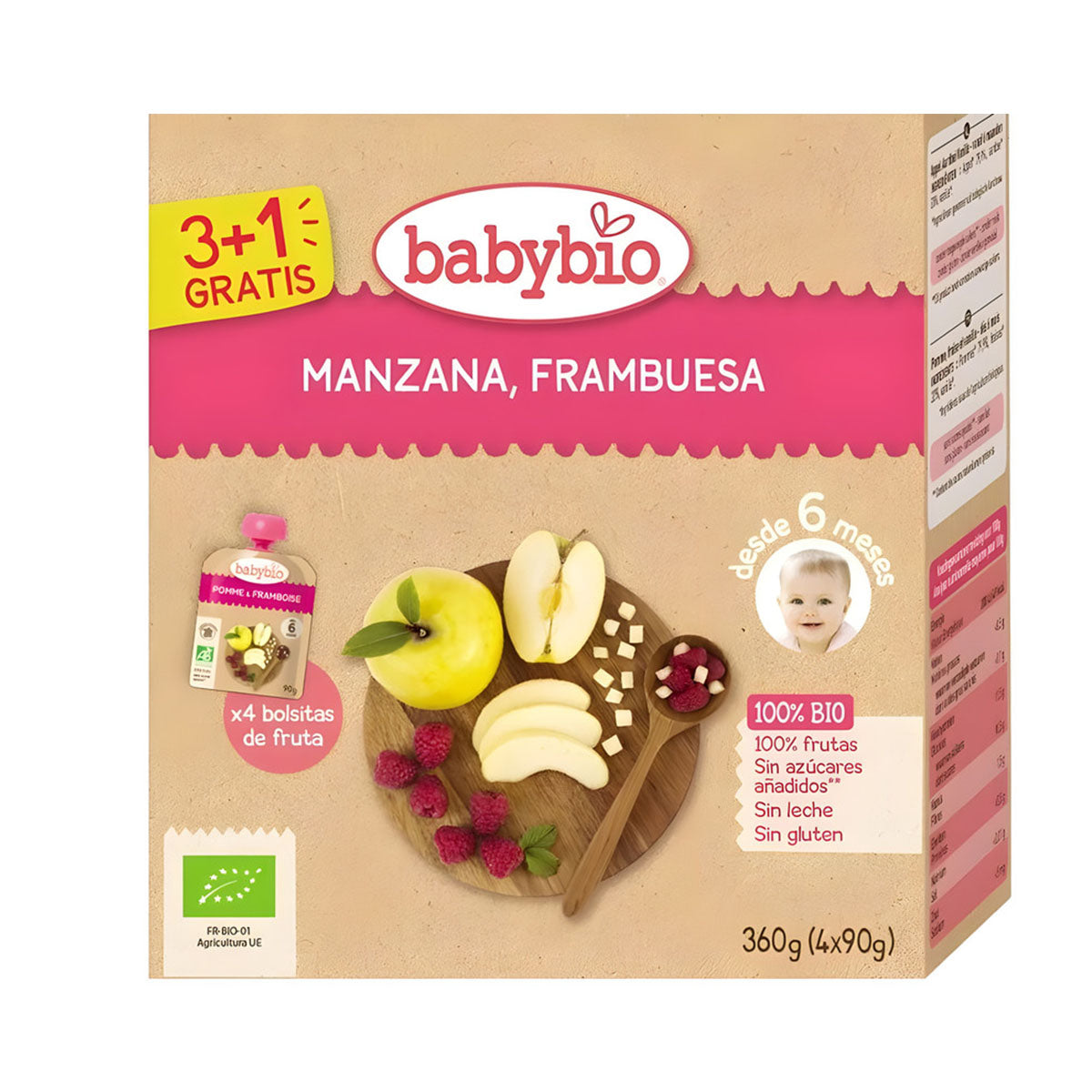 Bolsa Fruta Maçã E Framboesa BIO 4X90 gr - Go Natural