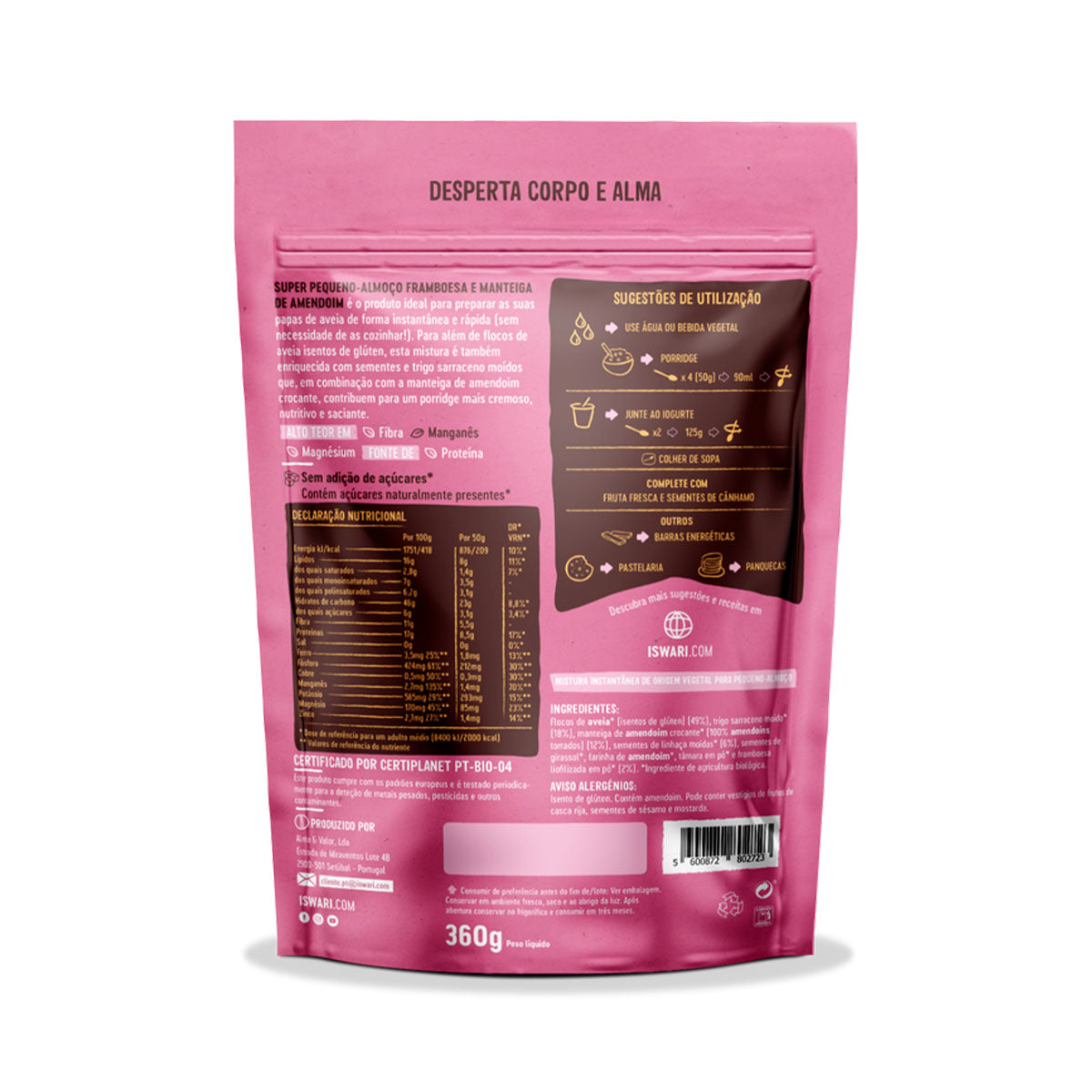 Super Pequeno Almoço Amendoim e Framboesa BIO 360 gr - Go Natural