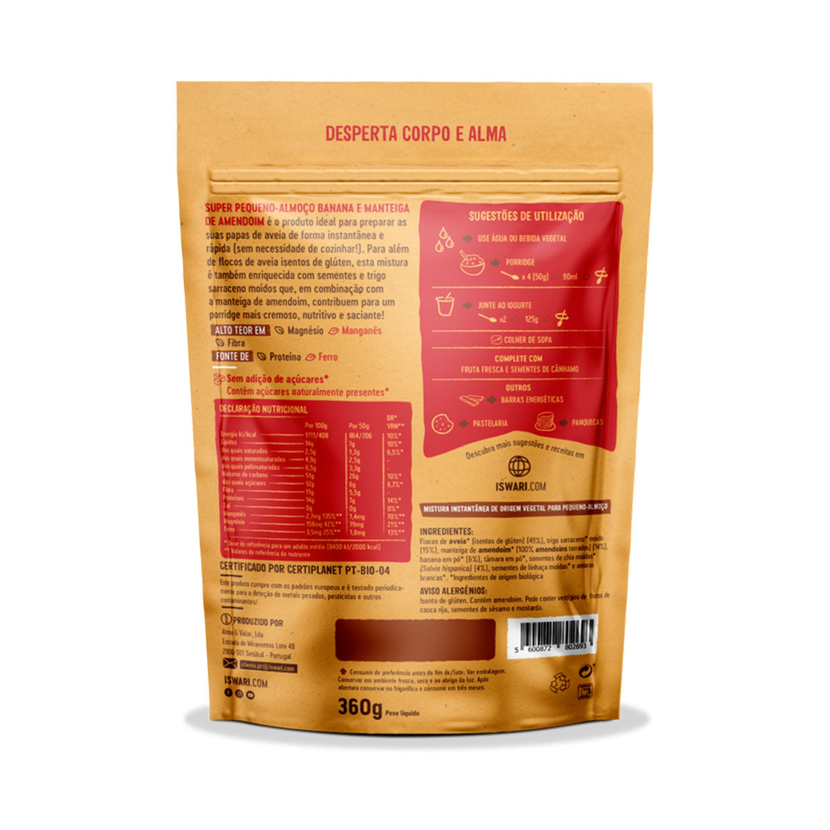 Super Pequeno Almoço Banana e Manteiga de Amendoim 360 gr - Go Natural