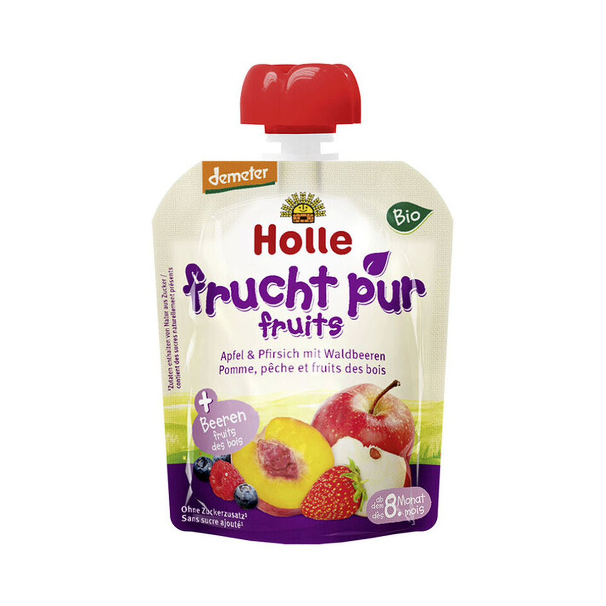Saqueta Puré de Maçã, Pêssego e Frutos Vermelhos +8M BIO 90 gr - Go Natural