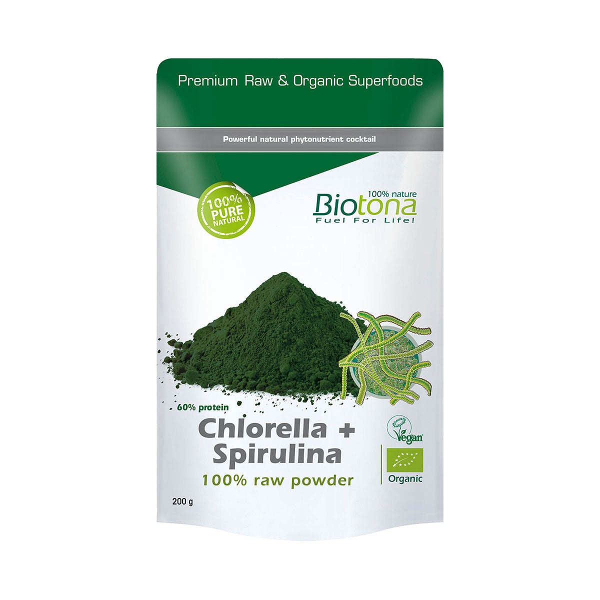 Chlorella + Spirulina Cruas em Pó Bio 200 gr - Go Natural